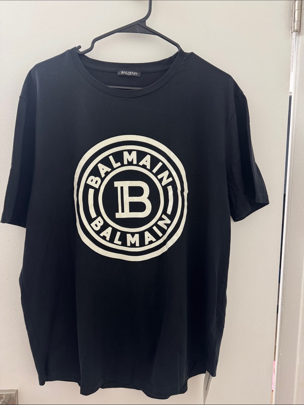 Balmain Black Tee with White Circular Logo